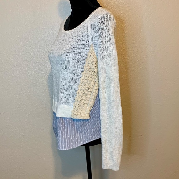 Anthropologie Moth Layered Look Sweater Lightweight Cream Knit Blue White XS - Picture 4 of 16